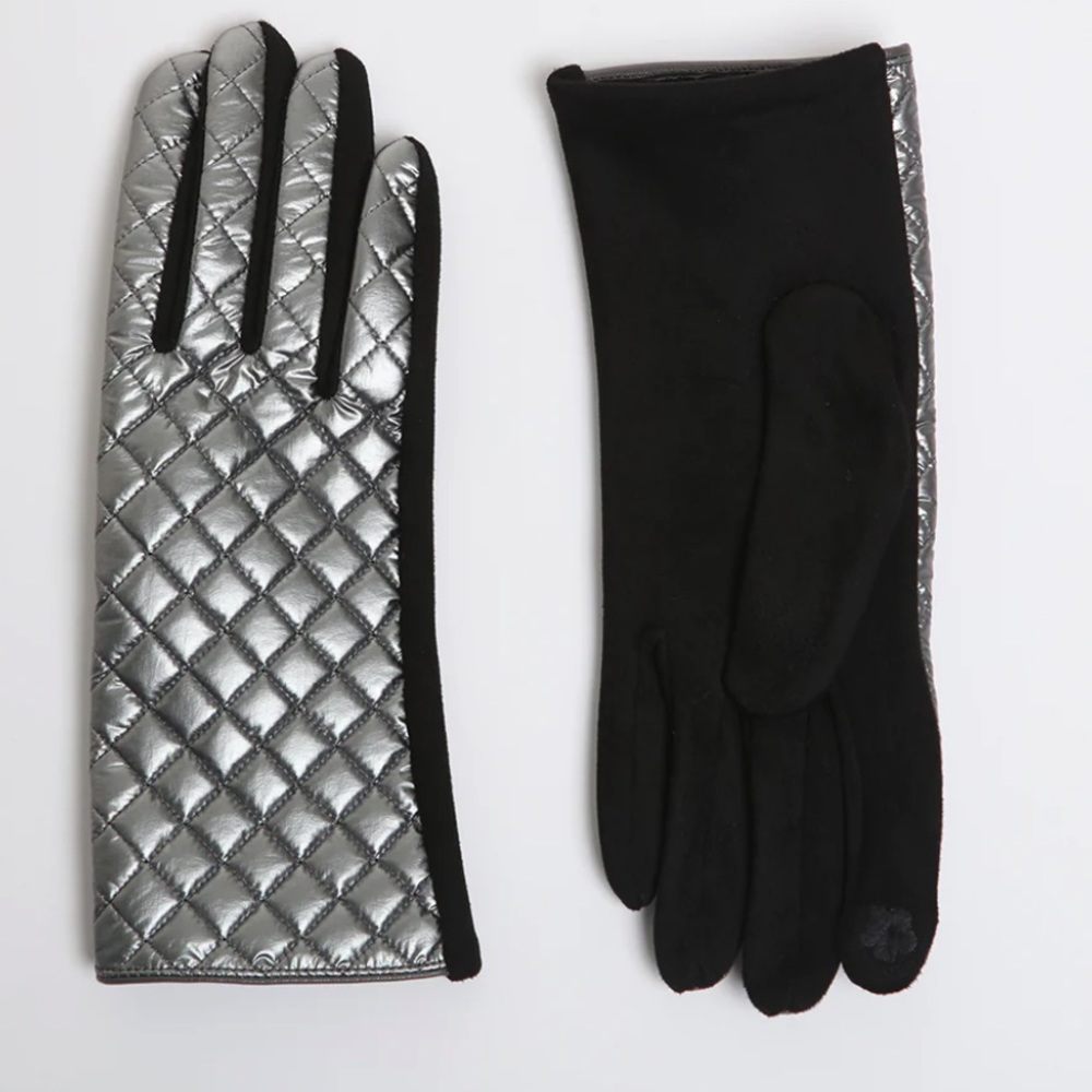 ❄️QUILTED PUFFER 💎 Diamond Top Stitched Platinum Gloves